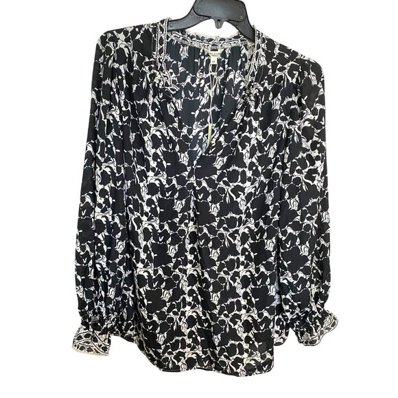 Max Studio London NWT Black & White Floral Print Long Sleeve Peasant Top Size 2X - Picture 1 of 12